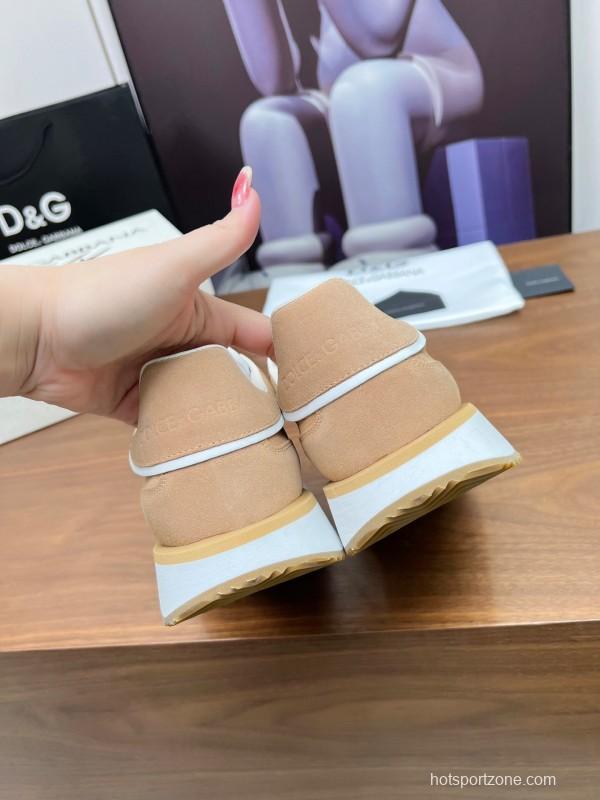 2025 Unisex Dolce & Gabbana Beige White PU Casual Sneakers LY00300