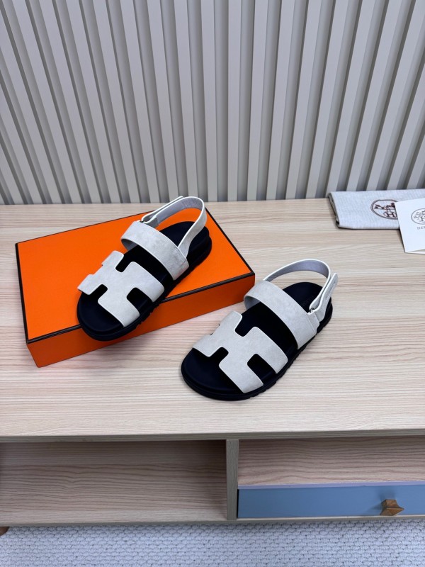 2025 Women Hermès White Leather Slippers