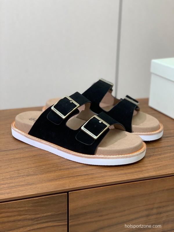 2025 Unisex Brunello Cucinelli Black Suede Leather Slippers KFY00250