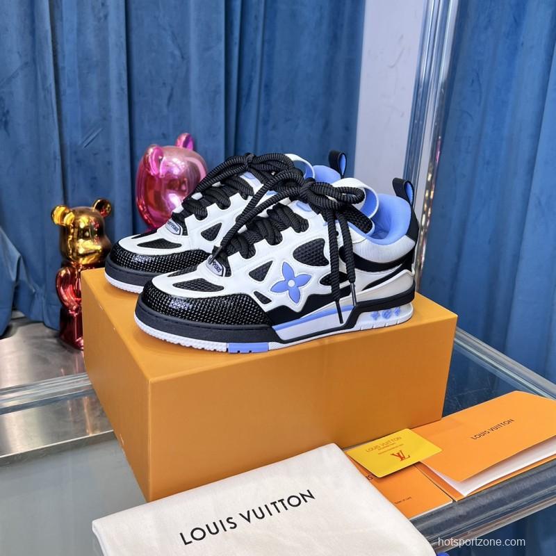 2025 Unisex Louis Vuitton White Black Blue Leather Mesh LV Trainer