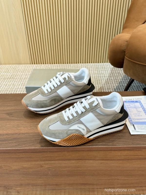 2025 Unisex TOM FORD White Grey Black Leather Suede Sneakers LY00360(F)/LY00370(M)
