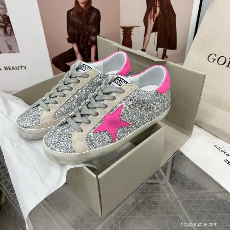2024 Women GGDB Silver Pink Leather Suede Sneakers