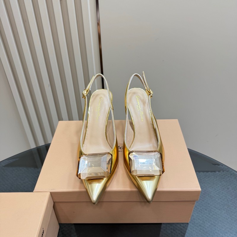 2025 Women Gianvito Rossi Gold Leather Slingback Gemstone KFY00300