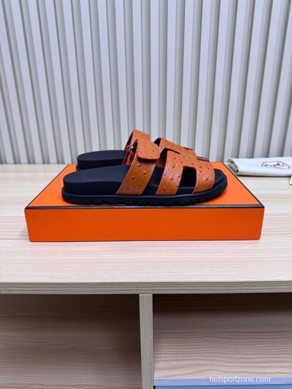 2025 Women Hermès Brown Black Leather Slippers