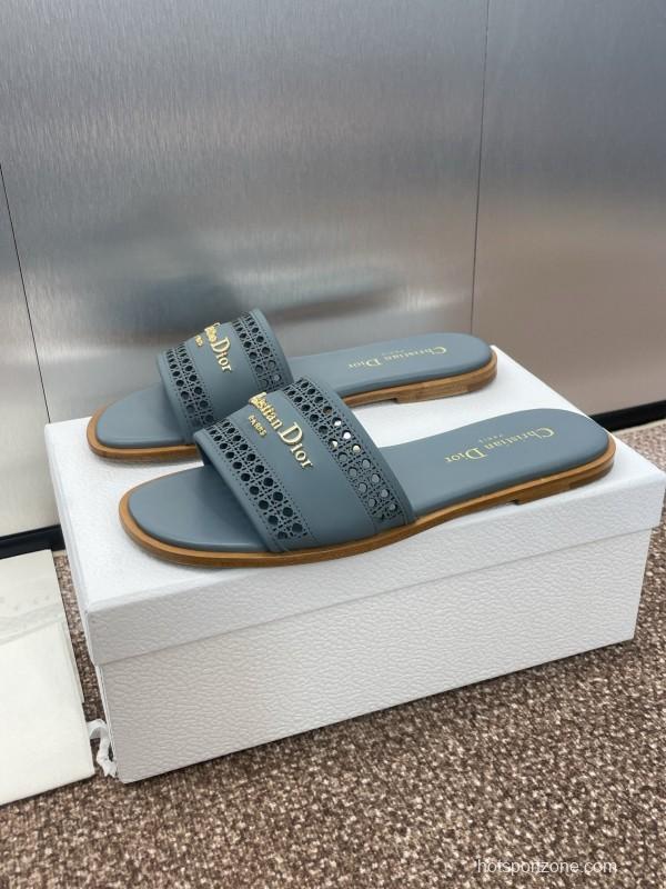 2025 Women Dior Blue Leather Slippers KFY00300