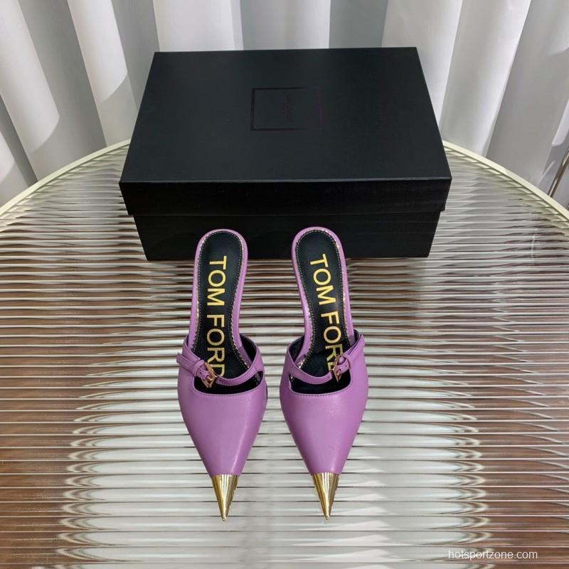 2025 Women TOM FORD Purple Gold Leather Mules