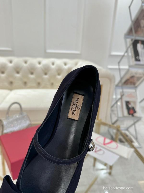 2025 Women Valentino Black Fabric Mary Jane Bow LY00300