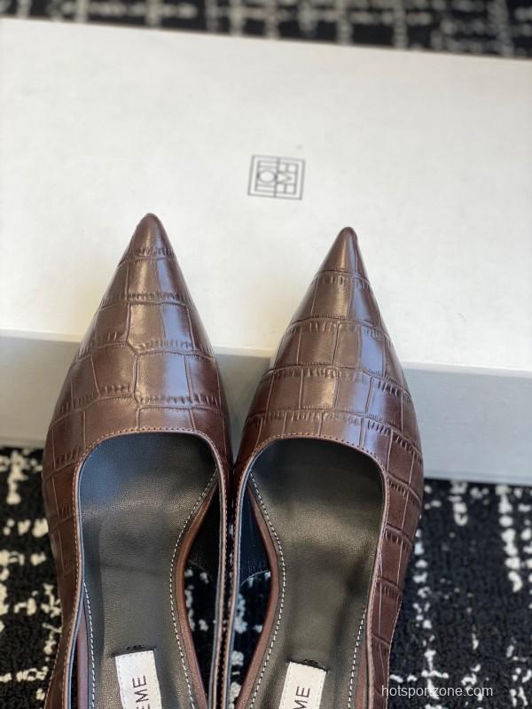 2025 Women Toteme Brown Leather Slingback Pointed Toe Heels