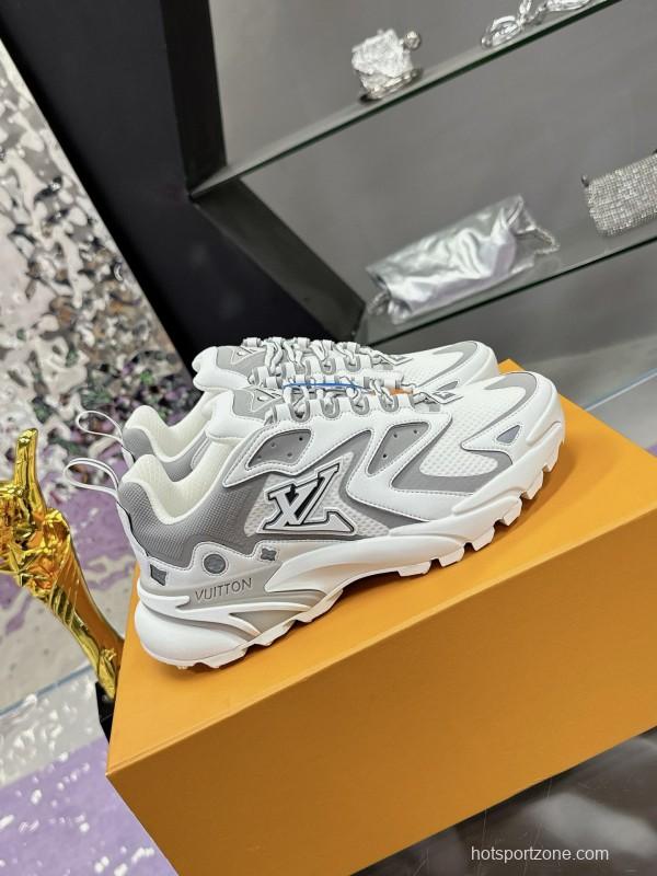 2025 Men Louis Vuitton White Grey Mesh Leather Sneakers MJ00420