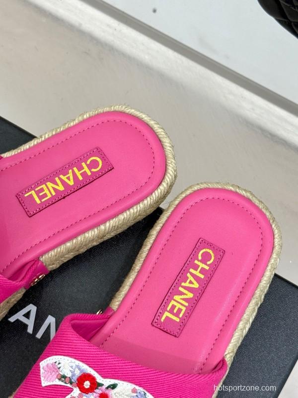 2025 Slippers Chanel Pink Canvas Espadrille Double C KFY00230