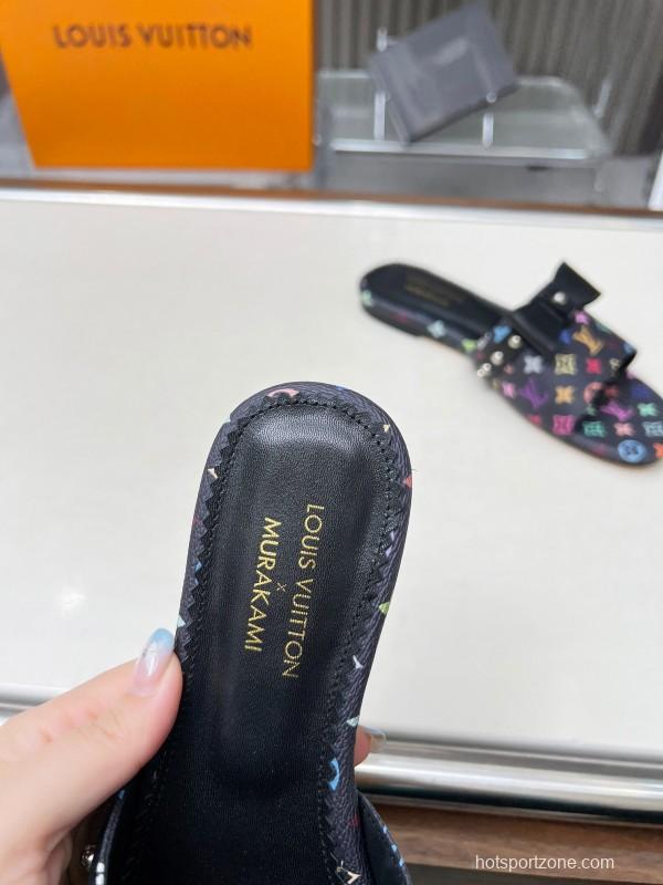 2025 Women Louis Vuitton Multicolor Leather Slippers Monogram LY00200