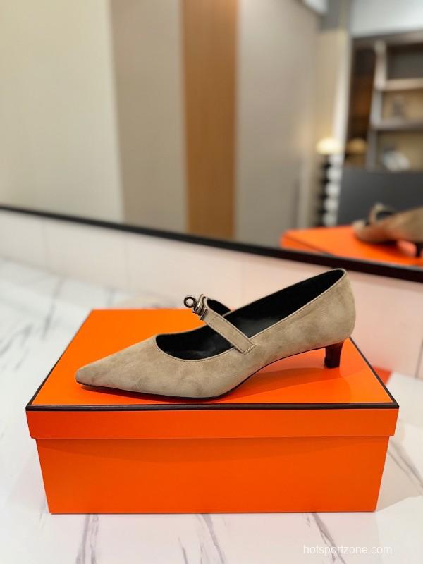 2025 Women Hermès Beige Suede Mary Jane