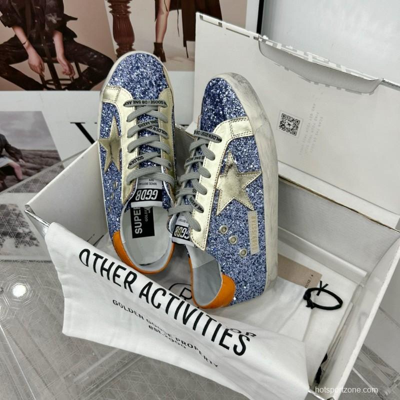 2025 Women GGDB Blue Silver Leather Glitter Low Top Sneakers