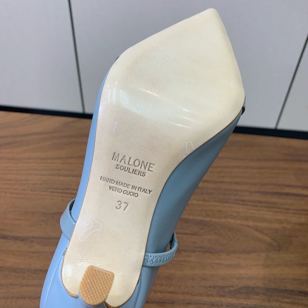 2025 Women Malone Souliers Blue Leather Heeled Mules