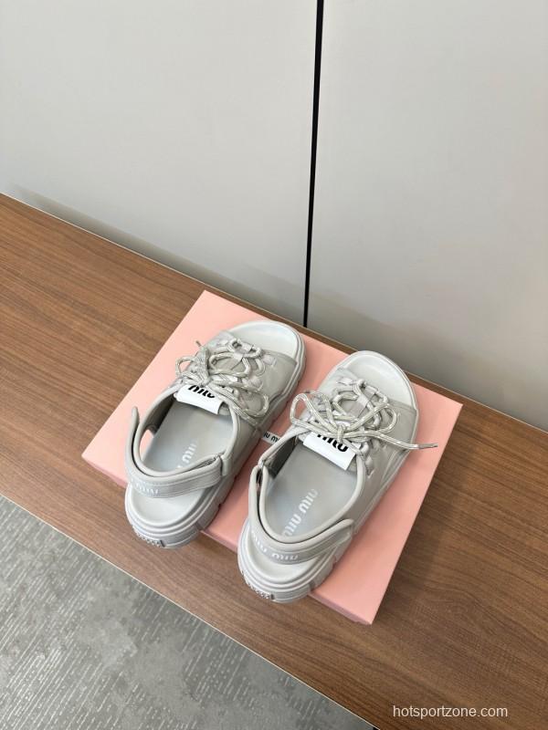 2025 Women Miu Miu White Leather Sandals LY00240