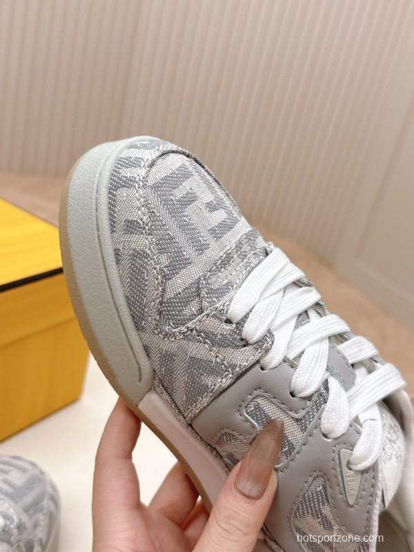 2025 Unisex Fendi Gray White Leather Fabric Plimsolls FF Retro LY00350(F)/LY00360(M)