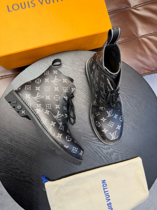 2024 Men Louis Vuitton Black Monogram Leather High Top Boots MJ00440