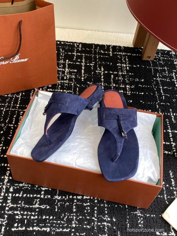 2025 Women Le Parmentier Blue Suede Slippers KFY00280