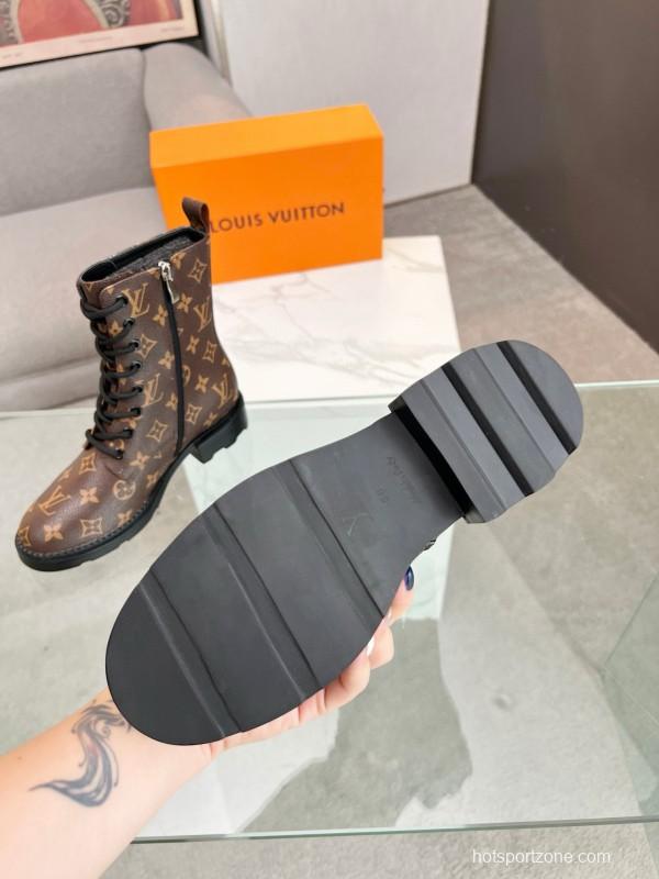 2024 Women Louis Vuitton Brown Leather Ankle Boots MJ00320