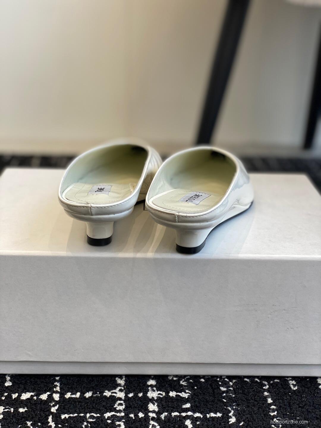 2025 Women Toteme White Patent Leather Mule Shoes