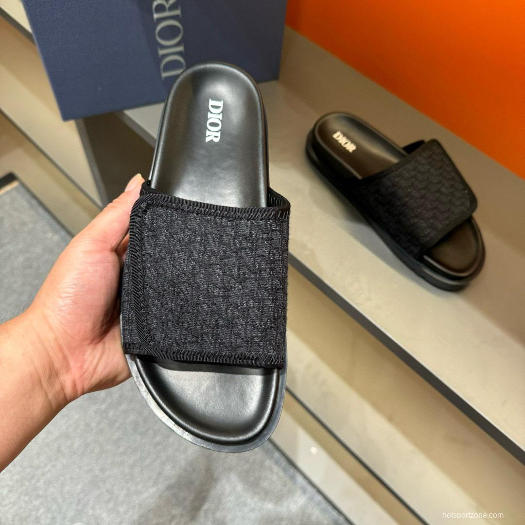 2024 Dior black fabric leather slippers MJ00180