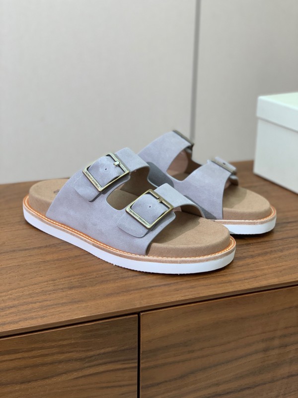 2025 Unisex Brunello Cucinelli Light Grey Suede Casual Sandals With Adjustable Buckles KFY00250