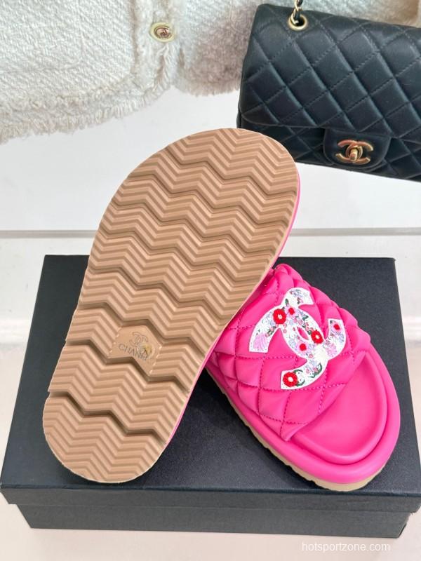 2025 Slippers Chanel Pink Silk Slippers