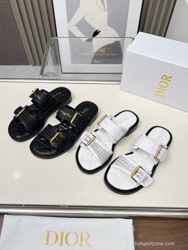 2025 Women Dior White Leather Slippers LY00220