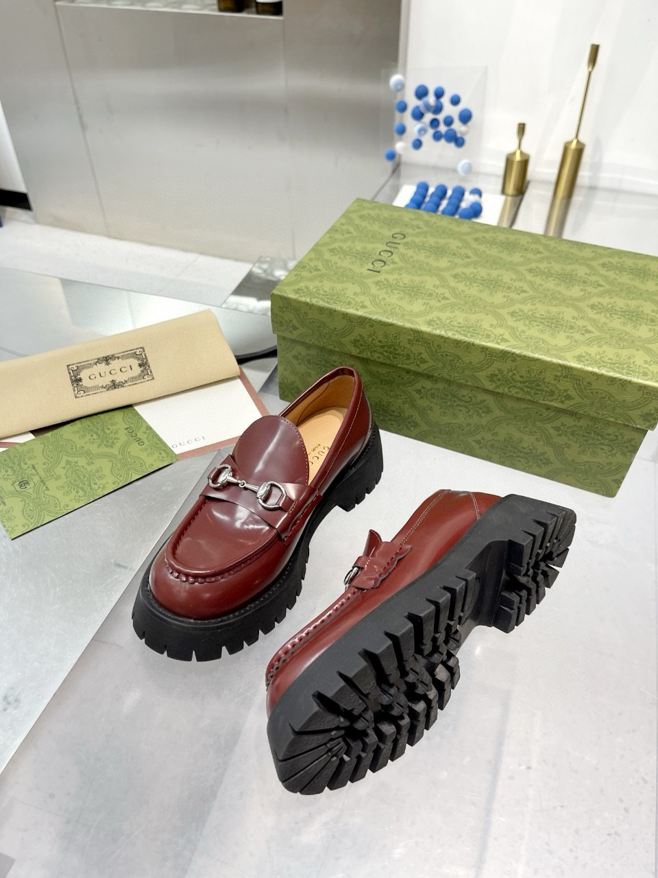2024 Women Gucci Burgundy Leather Loafers MJ00320