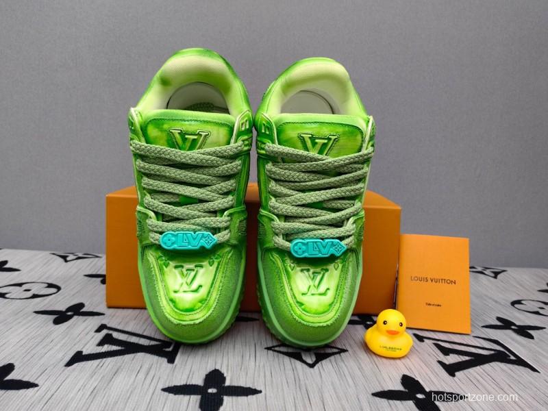 2025 Unisex Louis Vuitton Green Mesh Suede Trainer KFY00510