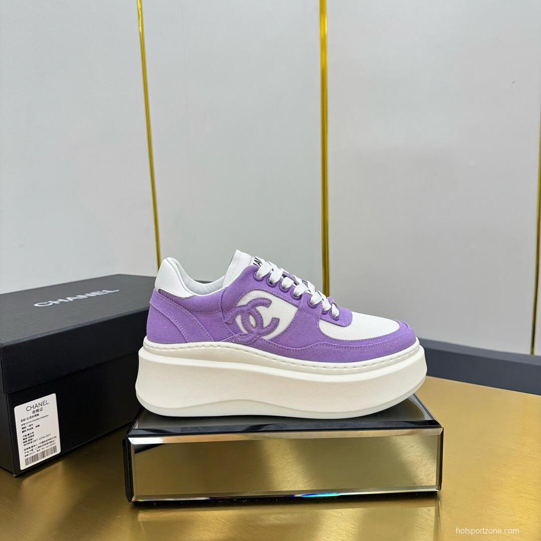 2025 Women Chanel Purple White Leather Canvas Sneakers