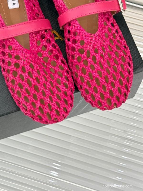 2025 Women AlAIA Pink Woven Leather Mary Jane