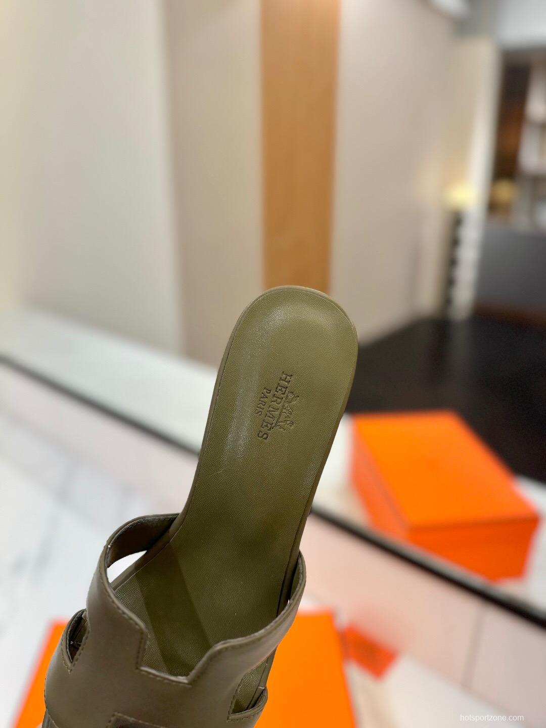 2025 Women Hermès Green Leather Sandals
