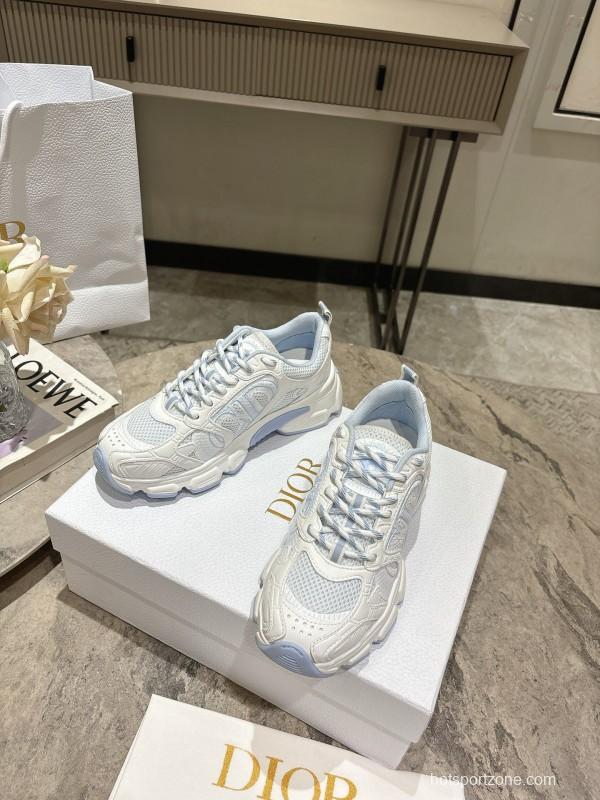 2025 Women Dior White Mesh Leather Sneakers