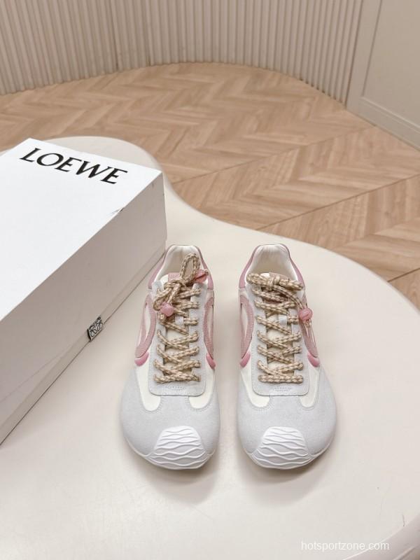 2025 Women Loewe Pink White Leather Balletrunner Ballet Sneakers KFY00300(F)