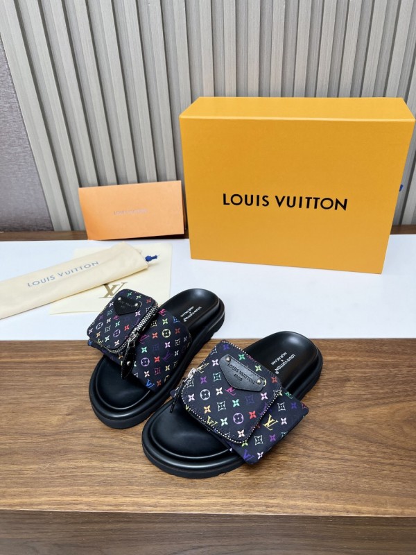 2025 Slippers Louis Vuitton Multicolor Canvas Slippers KFY00230