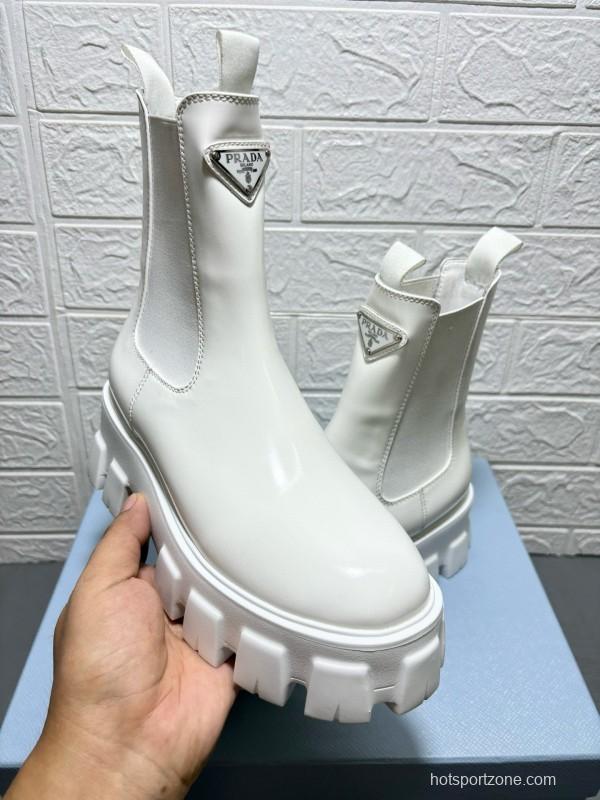 2024 Women Prada White Leather Boots MJ00380