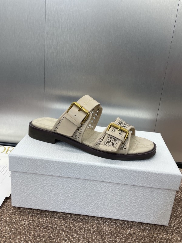 2025 Women Dior Beige Calfskin Leather Slippers KFY00300