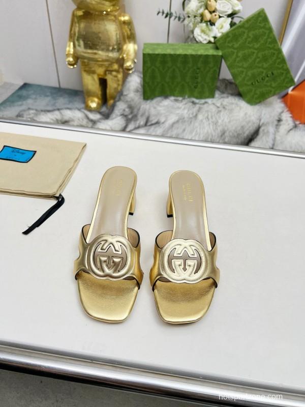 2025 Gucci Gold Leather Slippers