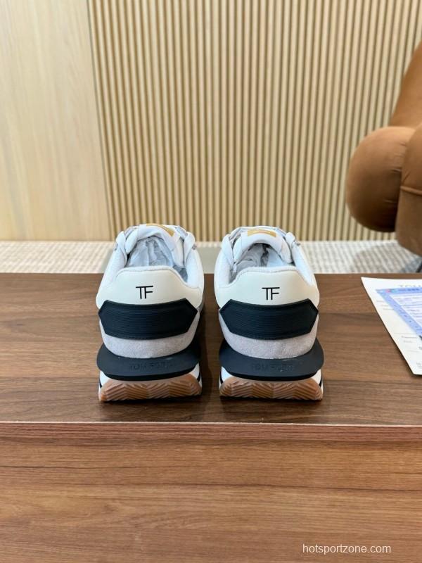 2025 Women TOM FORD White Grey Suede Leather Sneakers LY00360