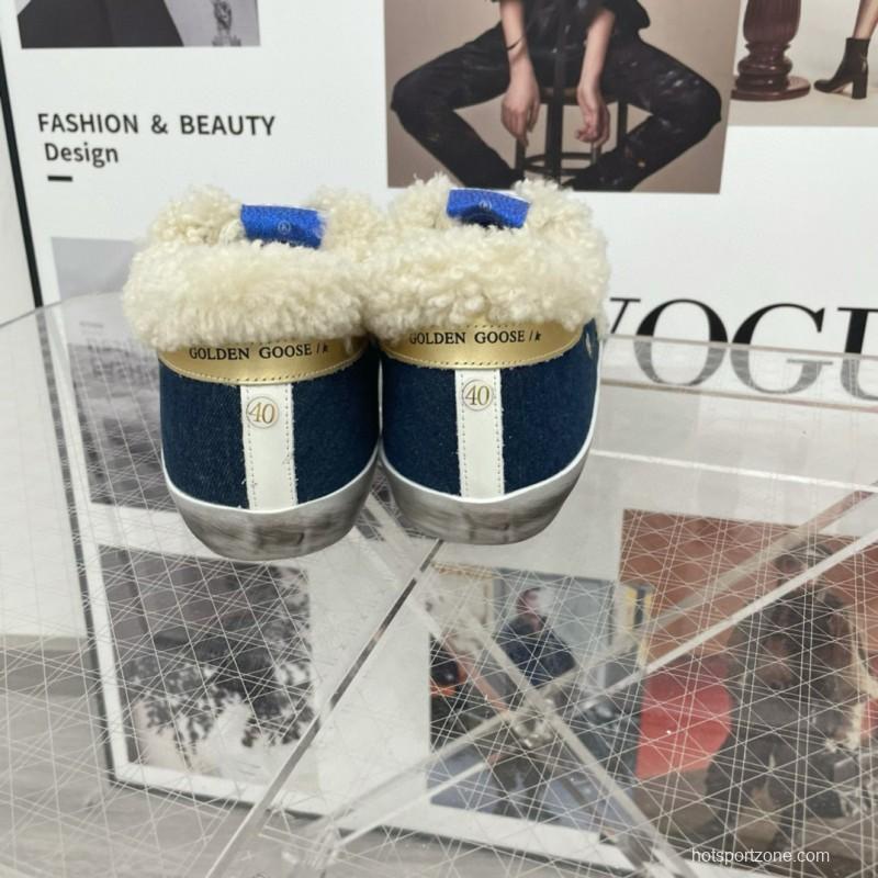 2025 Women GGDB White Navy Blue Leather Shearling Sneakers