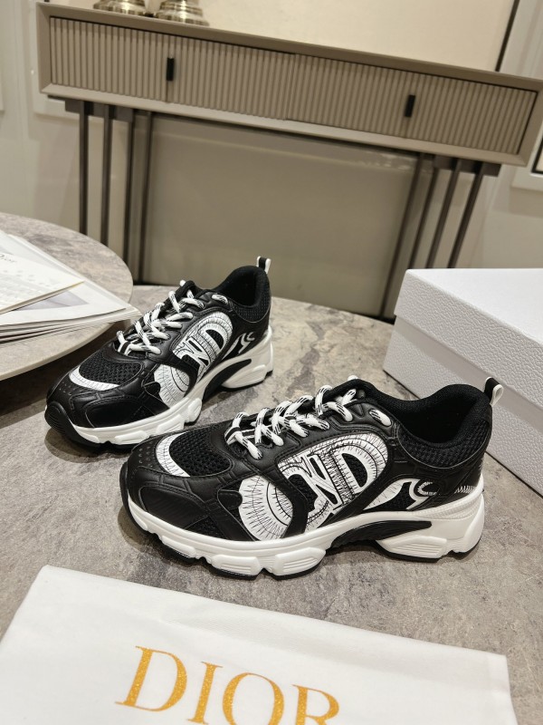 2025 Women Dior Black Leather Mesh Sneakers