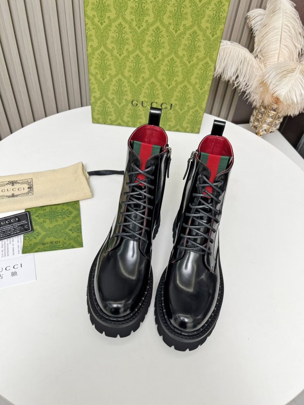 2024 Women Gucci Black Red Leather Ankle Boots MJ00340