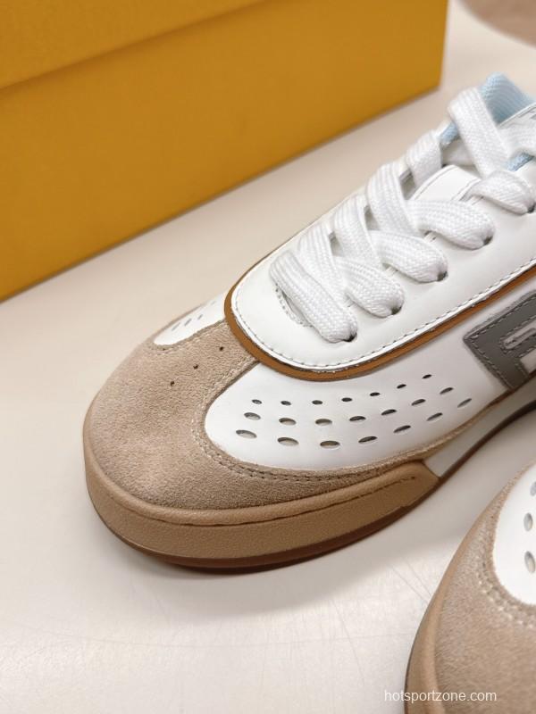 2025 Women Fendi White Beige Suede Leather Sneakers LY00350(F)
