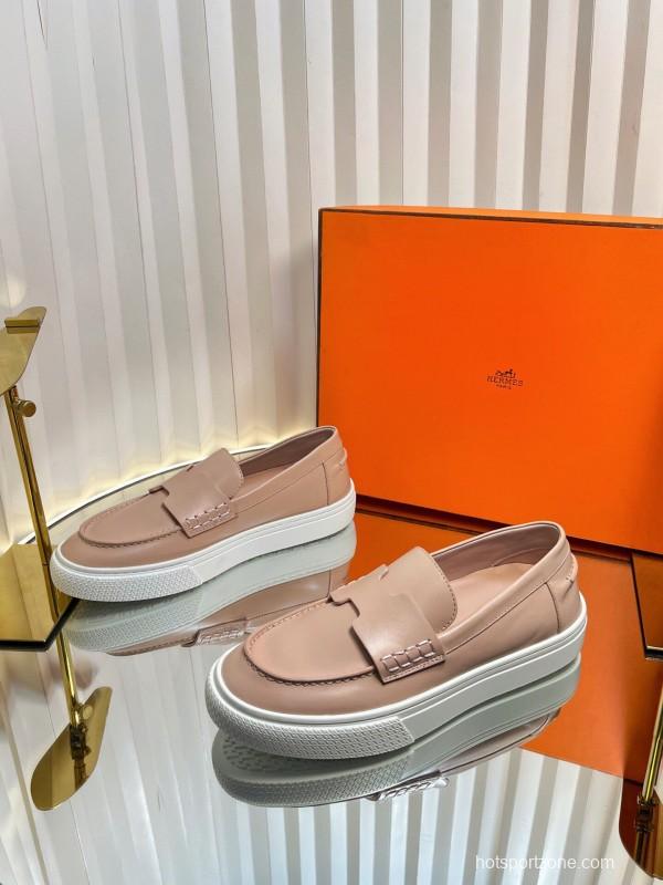 2025 Women Hermès Pink Leather Loafers LY00310(F)