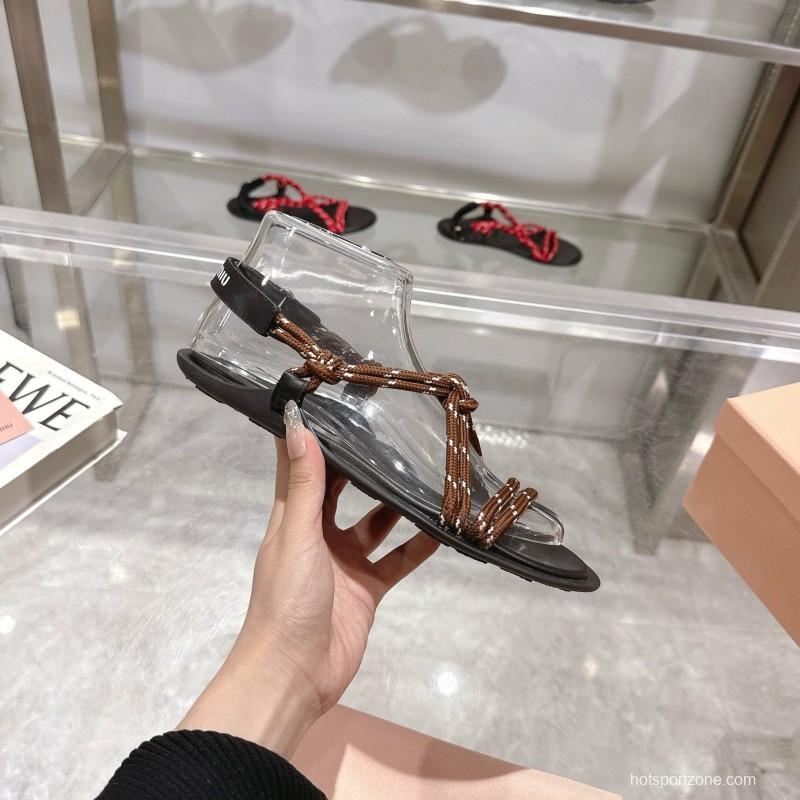 2025 Women Miu Miu Brown Rope Leather Sandals