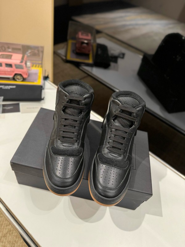 2024 Unisex Yves Saint Laurent Black Leather Sneakers Perforated Craft MJ00390