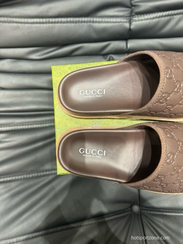 2024 Gucci brown leather Slippers MJ00200