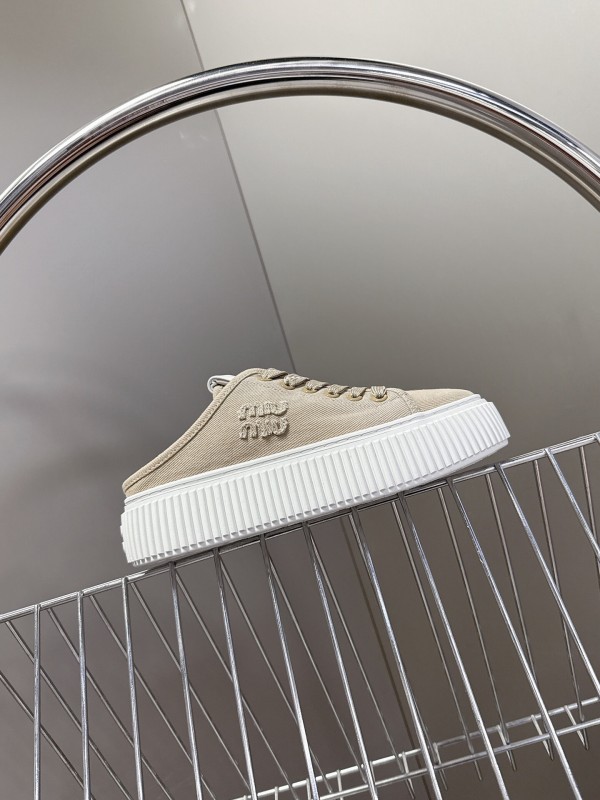 2025 Women Miu Miu Beige Canvas Sneakers LY
