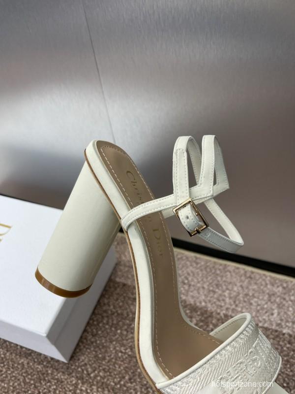 2025 Women Dior White Leather High Heel Embroidered Sandals